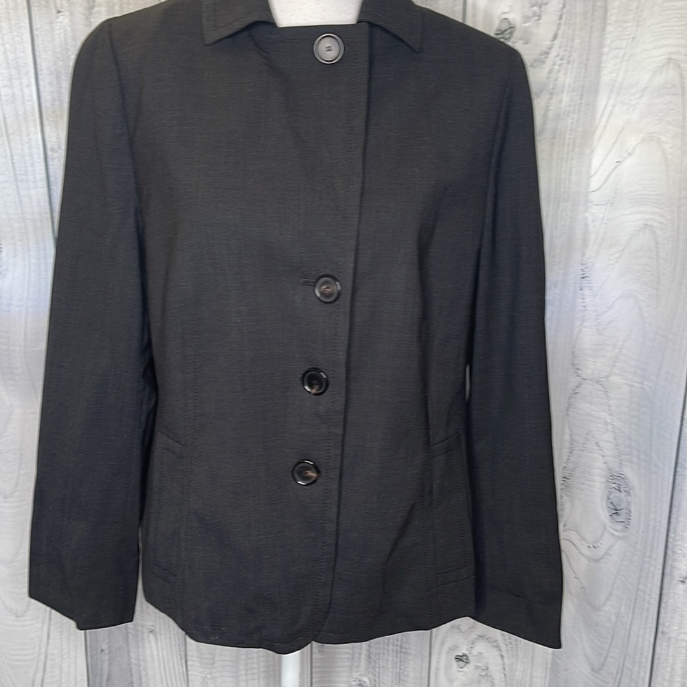 Akris Punto Blazer Jacket Wool Blend Lined Boxy Black Sz 14 - Picture 3 of 13